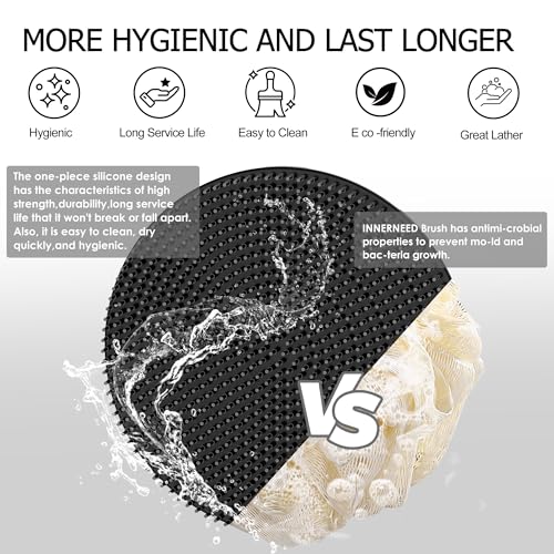 INNERNEED Food-Grade Soft Silicone Body Scrubber Shower Brush, Black+Gray - color: (Set) Black+gray