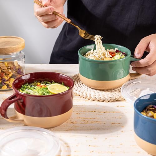 GBhome Ceramic Soup Mugs with Handles and Lids,24 OZ Soup Cups Set of 4 - color: Multicolor-2