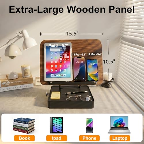 Book Stand with Storage Drawer, Heavy-Duty Adjustable Wooden Reading Stand - color: Walnut Effect, size: 10.5" x 15.5"