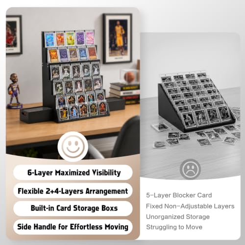 Detachable 6-Tier Card Display Stand Case&Shelf With Cards Storage Box - size: 35 Card-Black