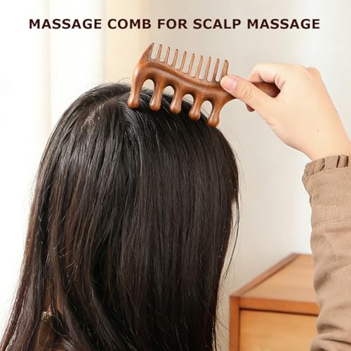 2 in 1 Wooden Comb for Scalp Massage Hair Growth, Wide & Fine Tooth Comb for Stress Relief, Gua Sha, Styling Hair, Scalp Massager Tool
