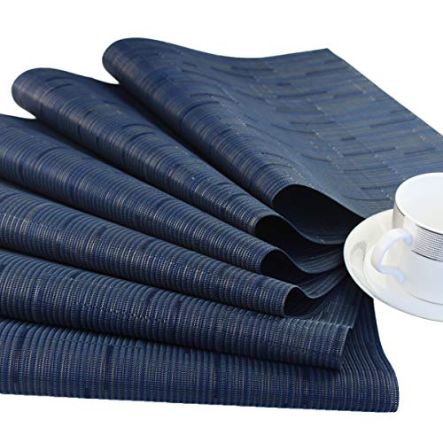 Plastic Placemats,Non Slip Washable Placemats for Dining Table Wipe Clean Table Mats Set of 6 (Navy Blue) - color: 03: Navy, size: 6 Placemats