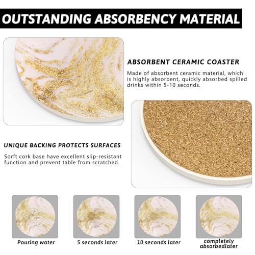 Coaster Set of 4, Ceramic Drink Coasters with Holder, 4 Inch Round (R&G) - style: 4 coasters Style G