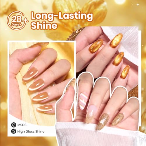 Beetles Fall Gel Polish Set, Gold Glitter Mustard Yellow Gel Polish Cat Eye - color: A - Mixed Finishes | Retro Honey
