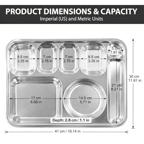 Korean Stainless Steel XL Divided Plates with Cutlery Slot for Adults 2Pack - size: 8 Compartments
