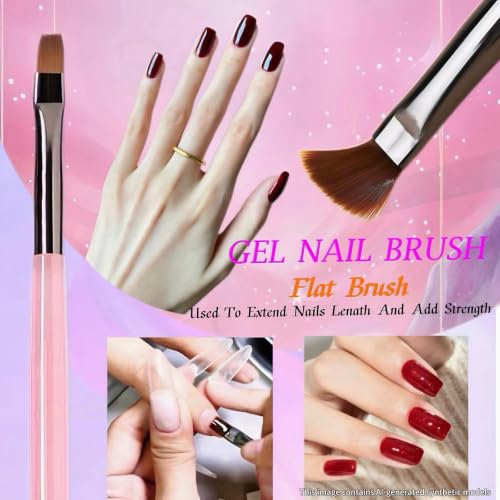 8Pcs Nail Art Brushes Set, 5 Art Liners & 3 Multi-Shape Gel Builder Brushes - color: Pink