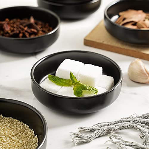 Selamica Ceramic 3.3 Inch Soy Sauce Dish Dipping Bowls Side Dishes Small Appetizer Pinch Bowls for Condiments, Sushi, Ketchup, BBQ-Set of 6(Matte Black) - color: Matte Black, size: 3.3 Inch, Set of 6