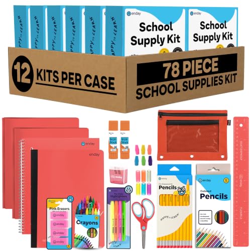 Enday Back to School Supplies for Kids, School Supply Box Grades K-5 (Red, 12 Kits) - color: Red, size: 12 Kits