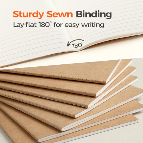5 Pack Kraft Notebooks Bulk A5, 60 Pages Lined Ruled Journals, 8.3x5.5 In
