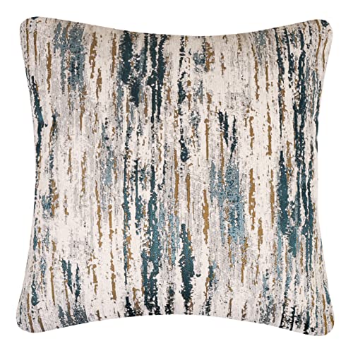Yeiotsy Pack of 2 Nordic Style Decorative Throw Pillow Covers for Sofa Bed Card Chair Geometric Cushion Cases Jacquard Chenille (Teal Stripes, 18 X 18 Inches) - color: Teal Stripes
