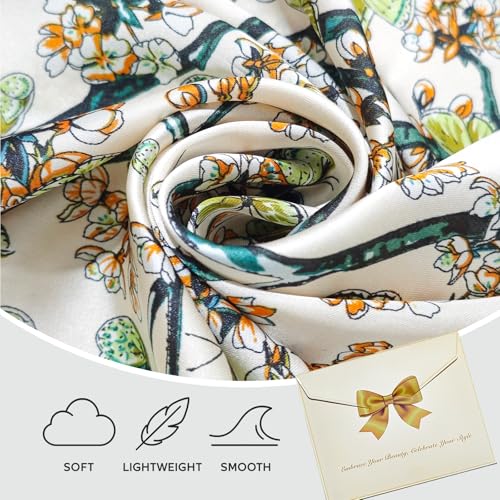 Seawhisper Premium Printed Satin Silk-Like Neck Scarf for Women Square 26" - color: Green2
