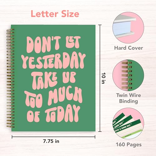 Undated Daily Planner Notebook 7.75x10, Cute Planner Notebook, Pink Green To Do List Notebook, Large Hardcover Spiral Schedule Notebook Planner, Inspirational Quote Planner Students Girls Teens - color: Green Pink Quote