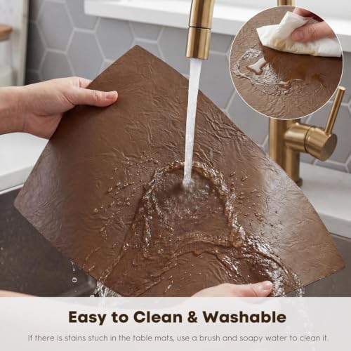 Artoid Mode Brown Faux Leather Placemats Set of 4 - color: Brown, size: 12" x 18", Rectangular Set of 4