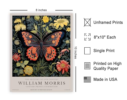 Poster Master William Morris Poster - Butterfly Print - Flower Art - Botanical Art - Exhibition Print - Textile Pattern Design - Floral Illustration - Living Room or Farmhouse Wall Decor - 8x10 UNFRAMED Wall Decor - color: Style-10, size: 8"L x 10"W