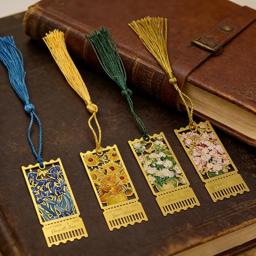 4 Pack Metal Bookmarks with Tassel, Oil Painting Style Decorative Bookmarks, Reading Page Markers for Book Lovers, Readers, Writers, Students, Adults, Men & Women - style: 4Pcs Letter