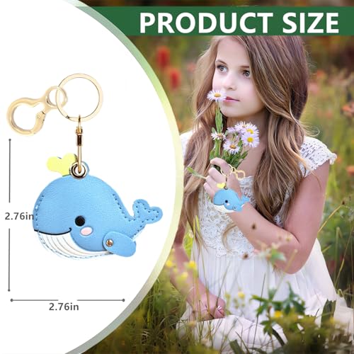 BORKUANA PU Leather Keychain holder Protective Case Compatible with AirTag - color: Whale Blue