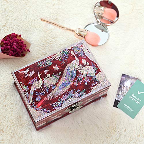 MADDesign Mother of Pearl Jewelry Box Multilevel Red Peacock Design - color: Red