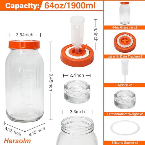 64oz/2L Fermentation Jars with Airlocks & Weights, 2 Pack - size: 3.3 IN*2 Pack (64oz/2L Jars)