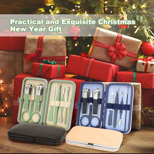 Manicure Set-Stainless Steel Nail Care Set-Professional 7 in 1 Ingrown Toenail Clipper Grooming Tool-Pedicure Kit & Toe Nail Cutter-Thick Nail Scissors Toiletries with Cuticle Trimmer (Green) - color: Green