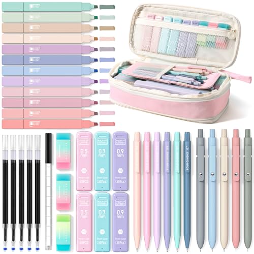 Four Candies School Supplies with Cute Pencil Case, 39ct, Pink - color: Pink, size: 39 Count (Pack of 1)