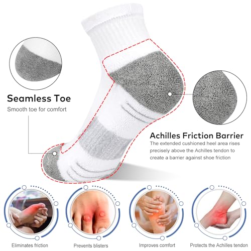 cuangya Women Athletic Ankle Cushioned Running Socks 6-Pairs - color: 5 Pairs White Socks, size: 5-8