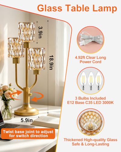 Lightdot Mid Century Modern Table Lamp Glod Glass Dimmable 3 Bulbs Included - color: 19-Gold-Amber-Cylinder