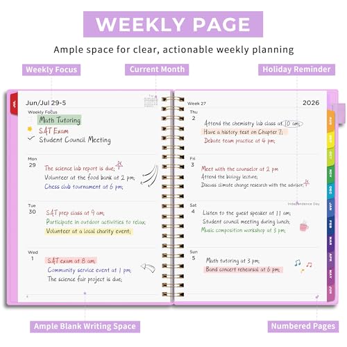 EMSHOI Academic Planner 2026-2027, A4 Size (8.5" x 11"), Weekly and Monthly - color: Purple