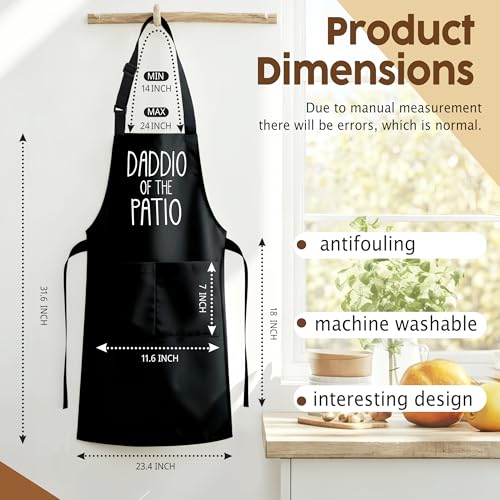 Daddio Of The Patio Funny Aprons for Men with 2 Pockets, Cooking Apron for Dad, Gag Gifts for Men, Adjustable BBQ Grilling Apron for Husband, Chef Kitchen Gifts for Birthday & Father’s Day - A03 - color: Daddio of the Patio