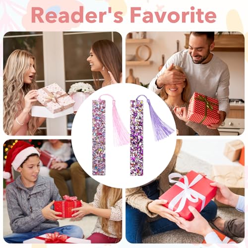 4Pcs Colorful Sequined Bookmarks with Tassel, Resin Bookmarks
