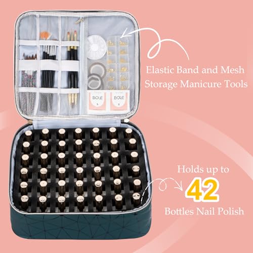 Uross Nail Polish Organizer Bag Holds 42 Bottles Nail Polish & Nail Lamp, Gel Nail Polish Organizers and Storage box for Nail Tech, Nail Kit Supplies Organizer Case - Darkgreen - color: Darkgreen, size: Large - 11 x 9.5 x 9.5 inch (42 bottles)