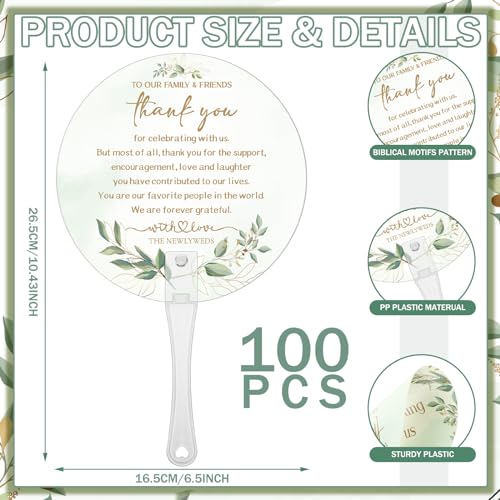CroBlissful 100 Pcs Wedding Hand Fans for Guests Bulk, Handheld, Leaf - style: Leaf