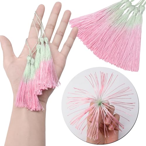 50Pcs 5 Inch Bulk Bookmark Tassel Kit for Graduation, Keychain(Green Pink) - color: Green&pink