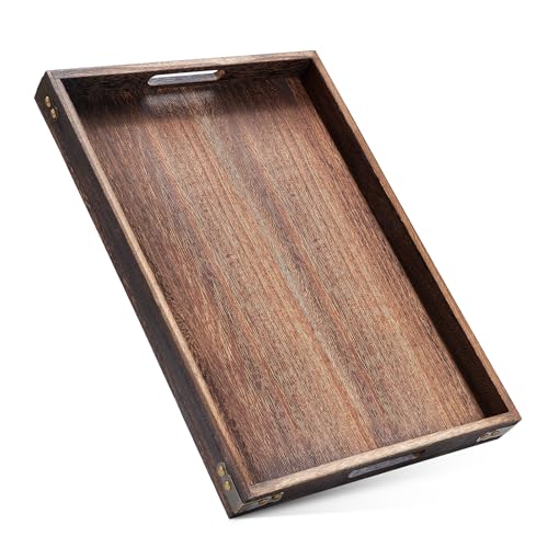 Wood Serving Tray - 17In Large Serving Tray with Handles | Decorative Tray - size: 17 in x 12 in