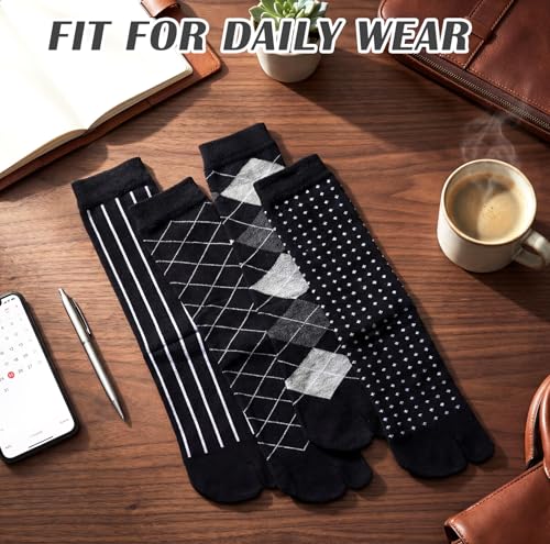 4 Pairs Tabi Socks for Men Split Toe Flip-flop Cotton Crew Socks - color: Black