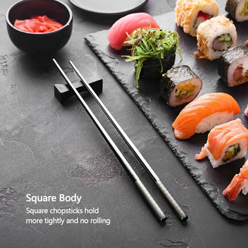 IQCWOOD Laser Engraved 304 Stainless Steel Chopsticks, 5 Pairs - color: Coin Pattern