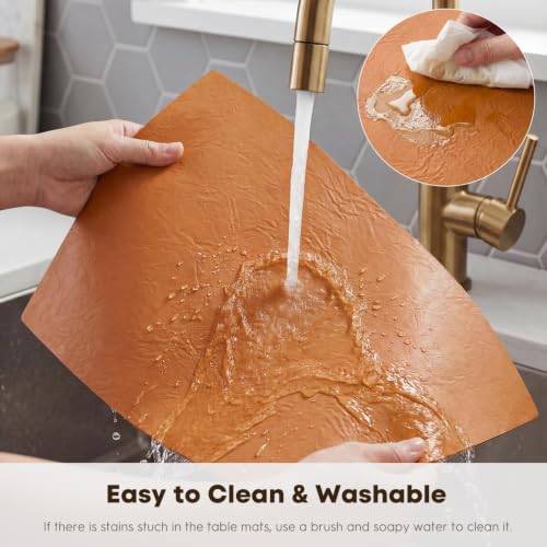 Artoid Mode Rust Faux Leather Placemats Set of 4 - color: Rust, size: 12" x 18", Rectangular Set of 4