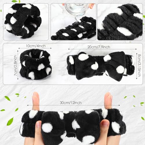 Hanaive 3 Pcs Spa Headband and Wristbands for Washing Face, Polka Dot - style: Polka Dot
