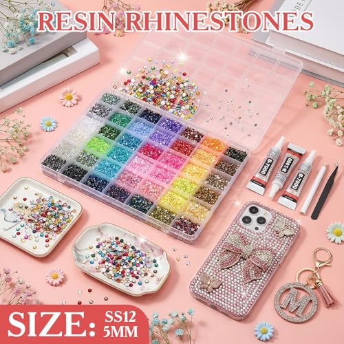 80000Pcs Bedazzling Kit, 42 Colors 5mm Flatback Rhinestones with 3 B7000 Glue & Tools, Bedazzler Kit for Crafts Clothes Tumblers Nail Art & Diamond Painting - Christmas Birthday Gift for Girls - size: 5 MM