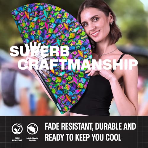 SoJourner Folding Rave Fan, Psychedelic Mushroom - color: Psychedelic Mushroom