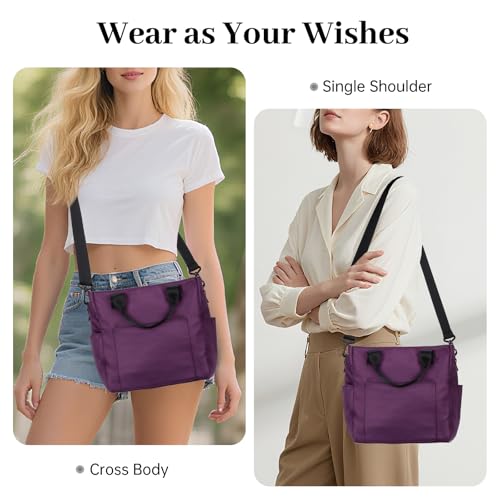 Crossbody Shoulder Bag for Women - Water Resistant Casual Handbag Purse with Multiple Pockets, Adjustable Strap - color: Purple