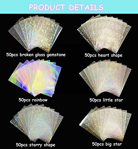 300 Pcs Kpop Photocard Sleeves Laser Flashing Card Sleeves Heart Star Glass Gemstone Rainbow Holographic Trading Card Protector for Photocard Mini Polaroid Kpop Photo Cards