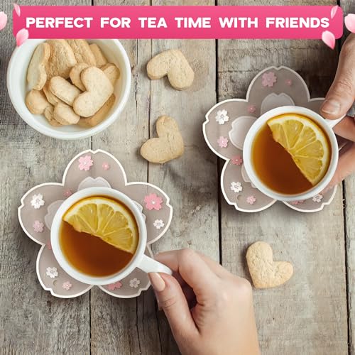 Cherry Blossom Coaster for Desk Set of 2, Non-Slip PVC Cup Mats - color: 2pcs Cherry Coasters
