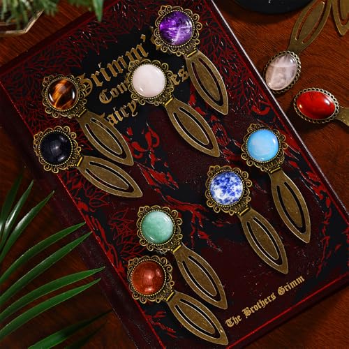 1Pcs Vintage Blue Jade Bookmark with Natural Crystal Stone - Fantasy Metal Blue Jade Bookmark for Reading Women, Men, Book Lovers, Girls and Teachers Bookmarks - color: Blue Jade
