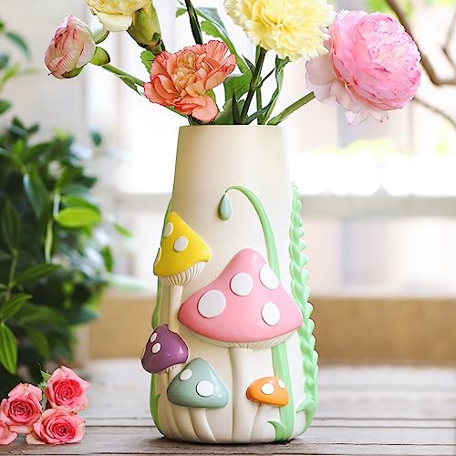 GUGUGO Pastel Mushrooms Vase for Flower, 8-Inch-Tall Rainbow Funky Mushroom Decor, Eclectic Vases for Flowers, Unique Colorful Decorative Vase, Cute Room Decor Aesthetic - color: B, size: 5in