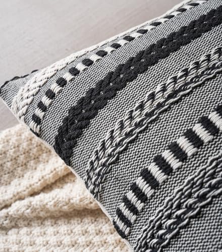 Cethom Boho Throw Pillow Covers 12x20 Inch Set of 2, Farmhouse Decorative Couch Pillow Cases, Black Accent Pillows of Bed, Sofa Bedroom Living Room Home Decor Cushion Cover - color: Black, size: 20" x 12" (Pack of 2)