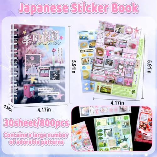 800Pcs Japanese Sticker Book for Journaling Adult, Cute Scrapbook Stickers - style: 800Pcs Pink Mailbox