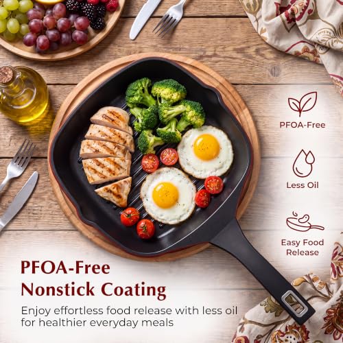 11" Nonstick Grill Pan for Stove Top, Square Steak Grill Skillet