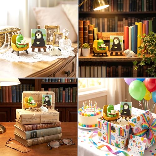 RAQWI Frog Reading Figurines Set of 4, Resin Mini Desk Decor, Reader Gift - color: First Set