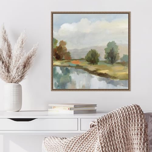 Amanti Art Framed Canvas Wall Art 22x22 River and Clouds III by Silvia Vassileva, Framed Wall Art Canvas, Landscapes Artwork, Traditional Decor, Medium Poster Painting for Living Room, Bedroom, - color: Sylvie Beaded Dark Gold, size: 22"L x 22"W
