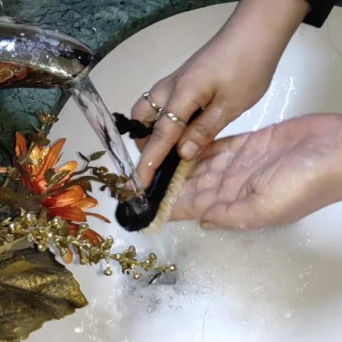 NewFerU Wooden Nail Brush Cleaner Black with 100% Natural Boar Bristles - color: Black Two-sided + With Rope